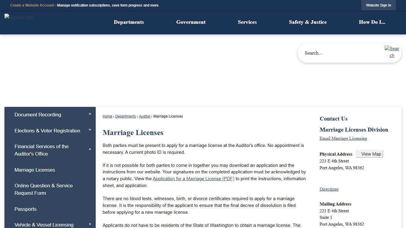 Marriage Licenses Clallam County, WA