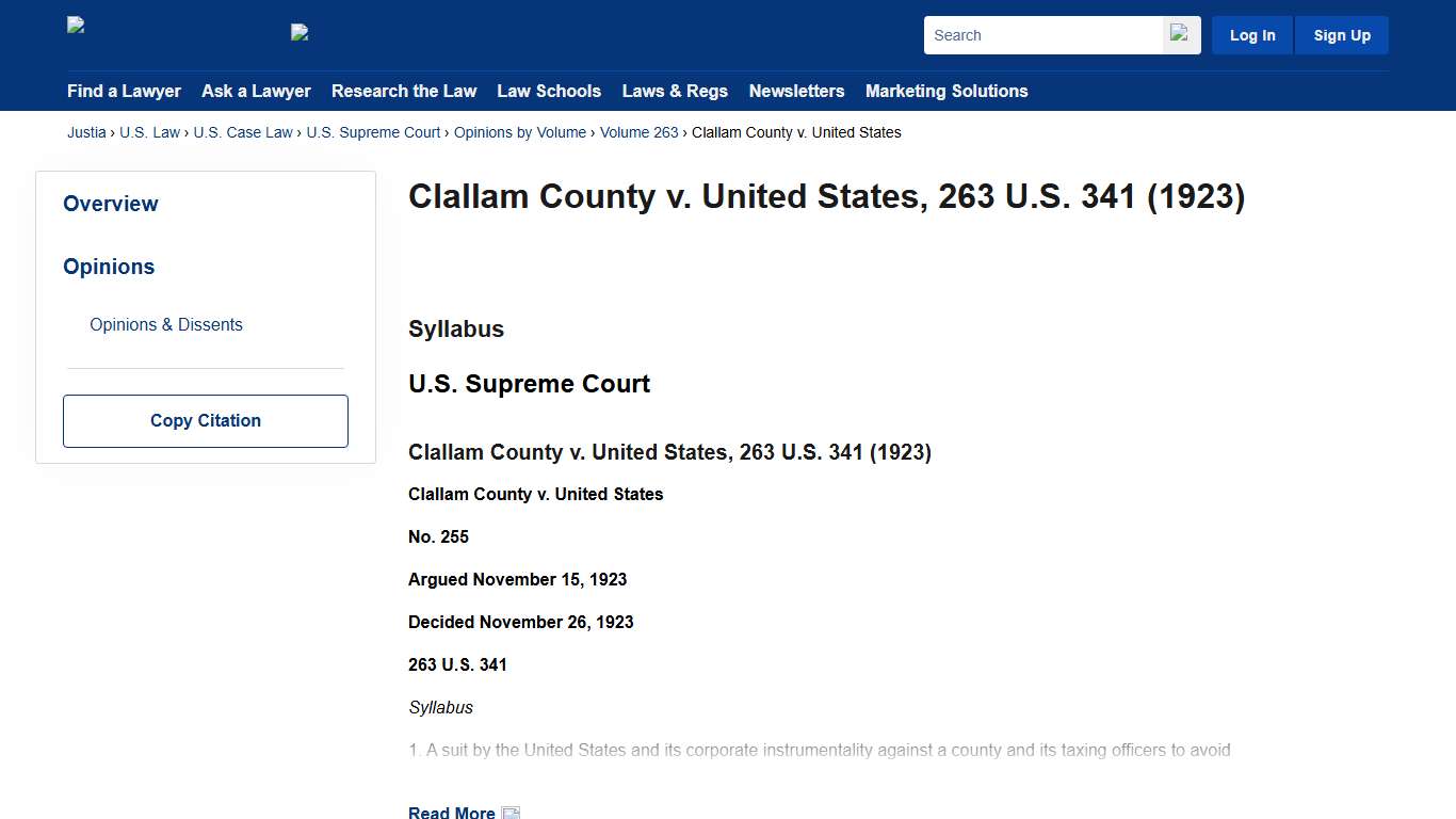 Clallam County v. United States 263 U.S. 341 (1923) Justia U.S. Supreme Court Center